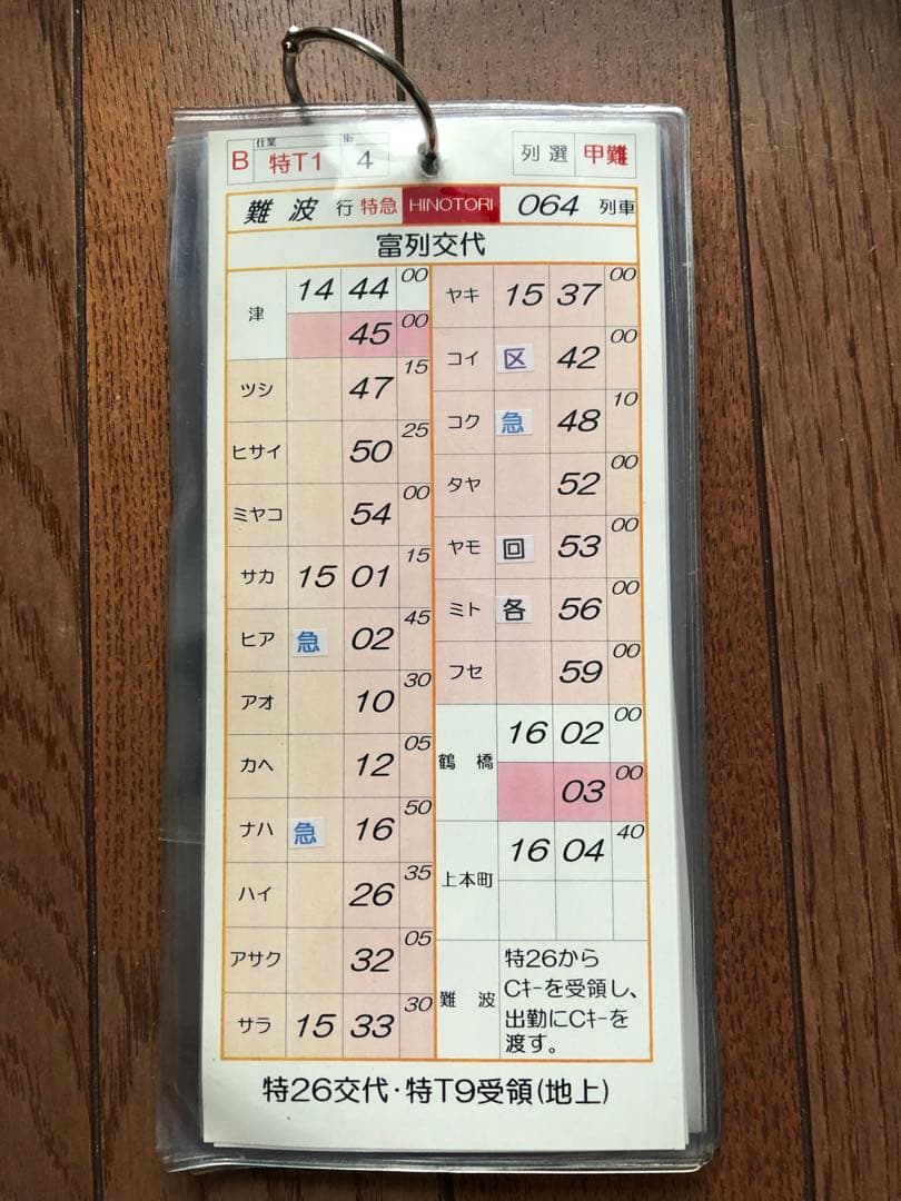 近鉄電車　スタフ　運転時刻表