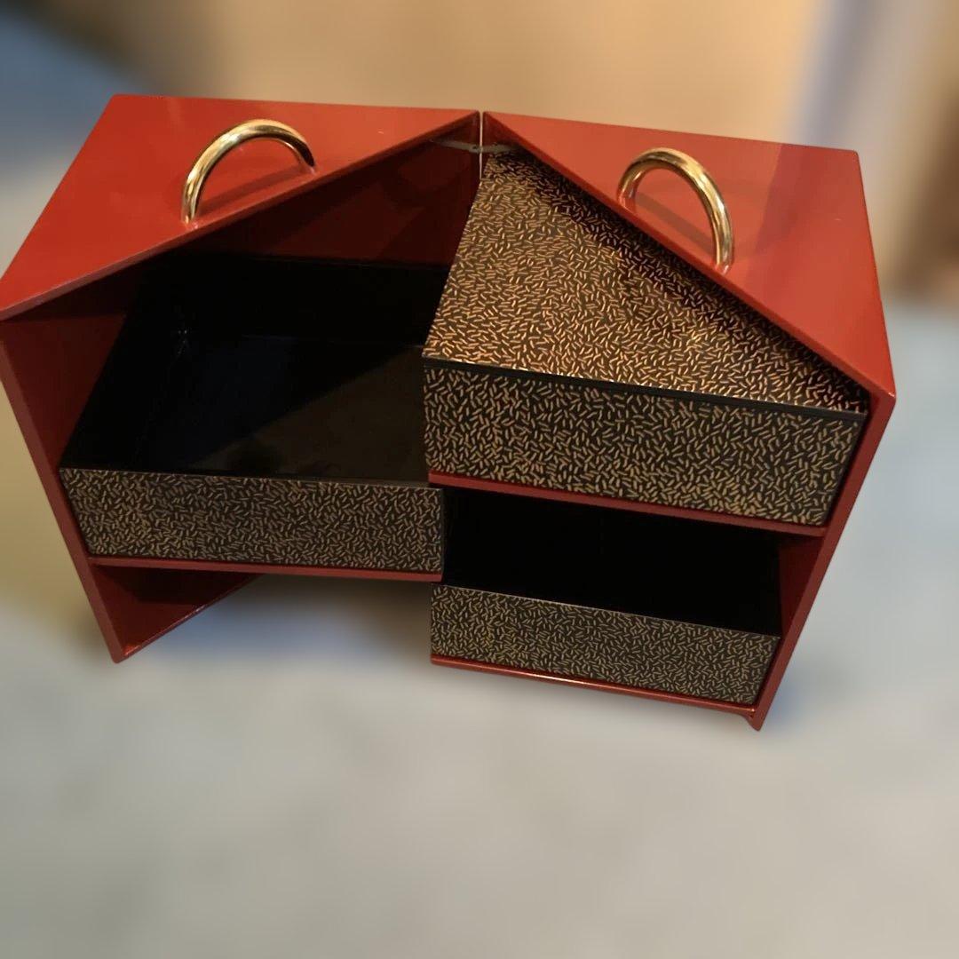 コシノヒロコ 重箱セット　おかもち　3段重　持ち手金　マルチケース　（01）