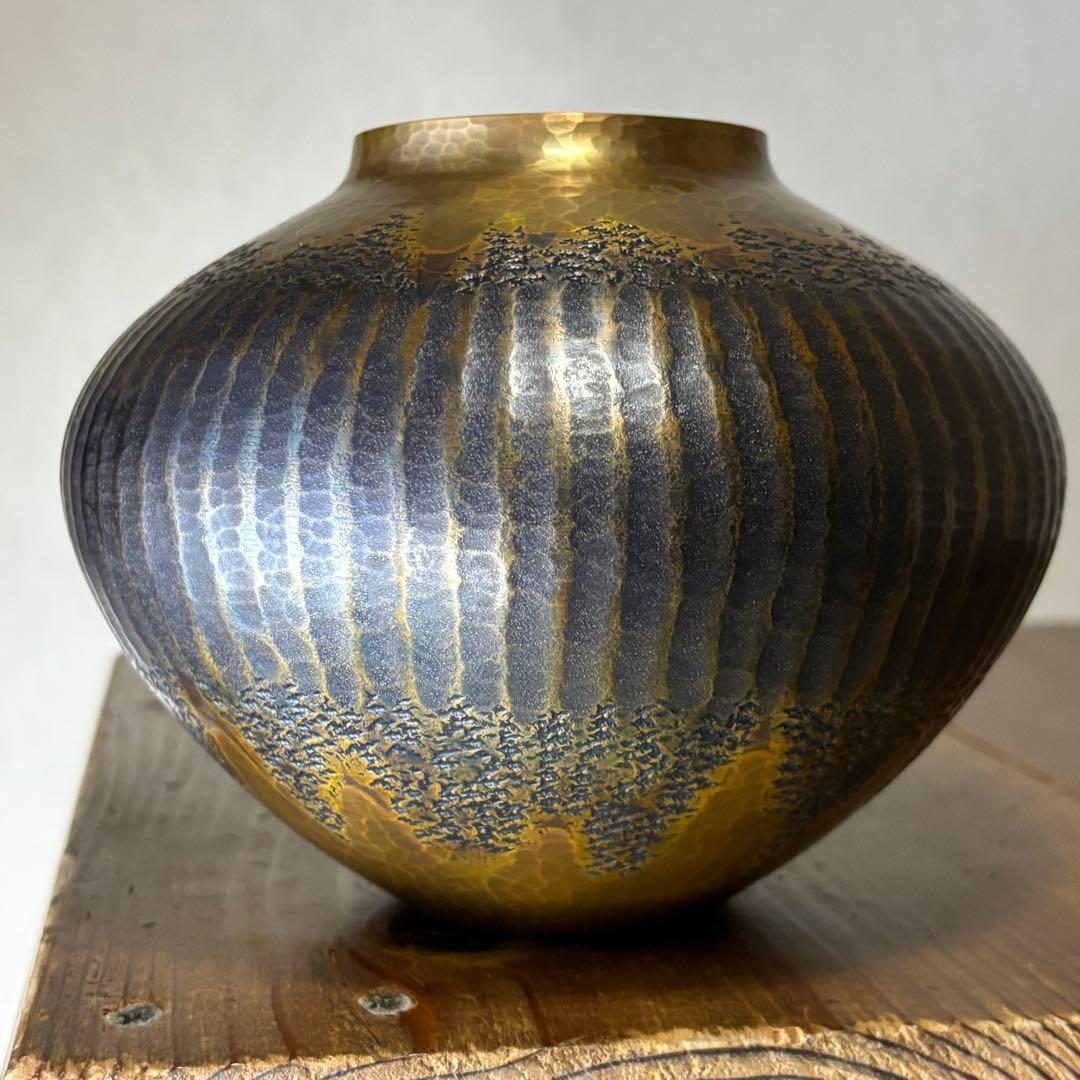 玉川堂　花瓶　珍品　金富士　鎚起銅器　金彩模様　3つの模様　業物　時代　覚平