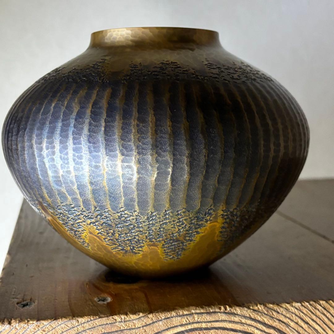 玉川堂　花瓶　珍品　金富士　鎚起銅器　金彩模様　3つの模様　業物　時代　覚平