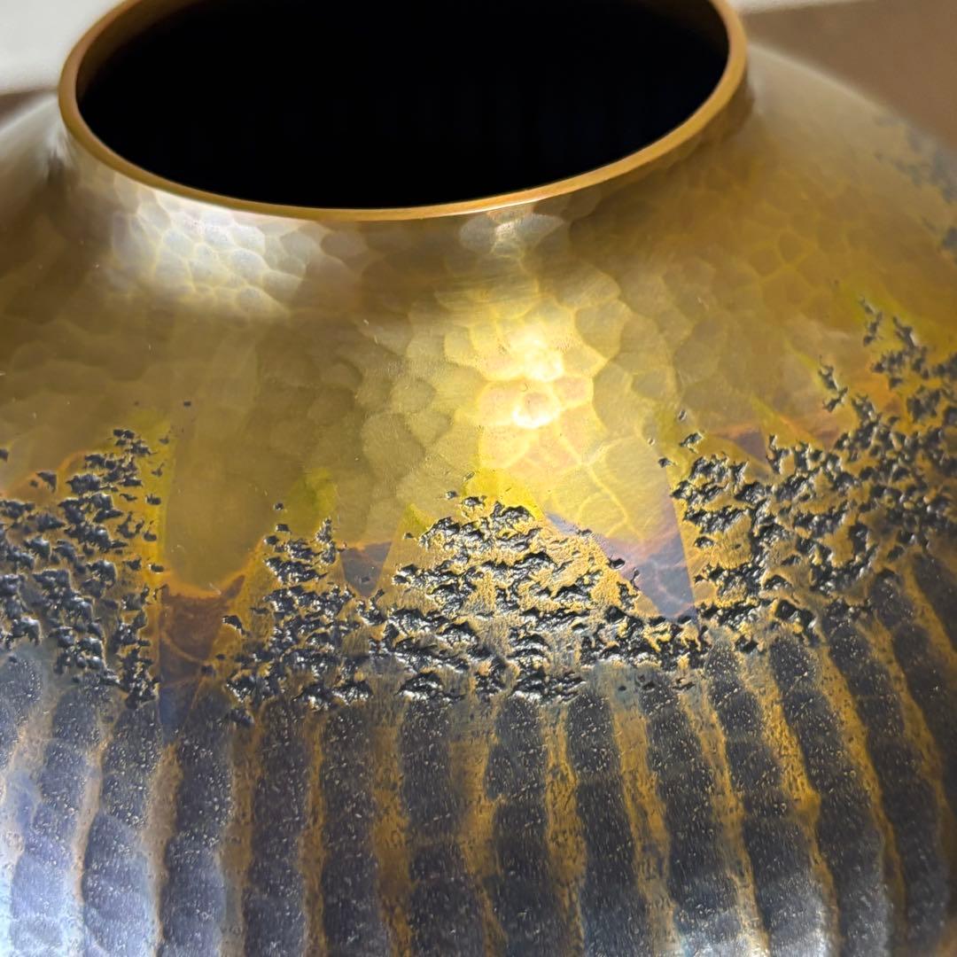 玉川堂　花瓶　珍品　金富士　鎚起銅器　金彩模様　3つの模様　業物　時代　覚平