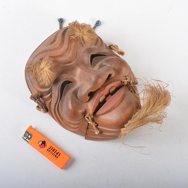 能面　能楽　雅楽　木彫　翁面　楽峰銘　V　R5578