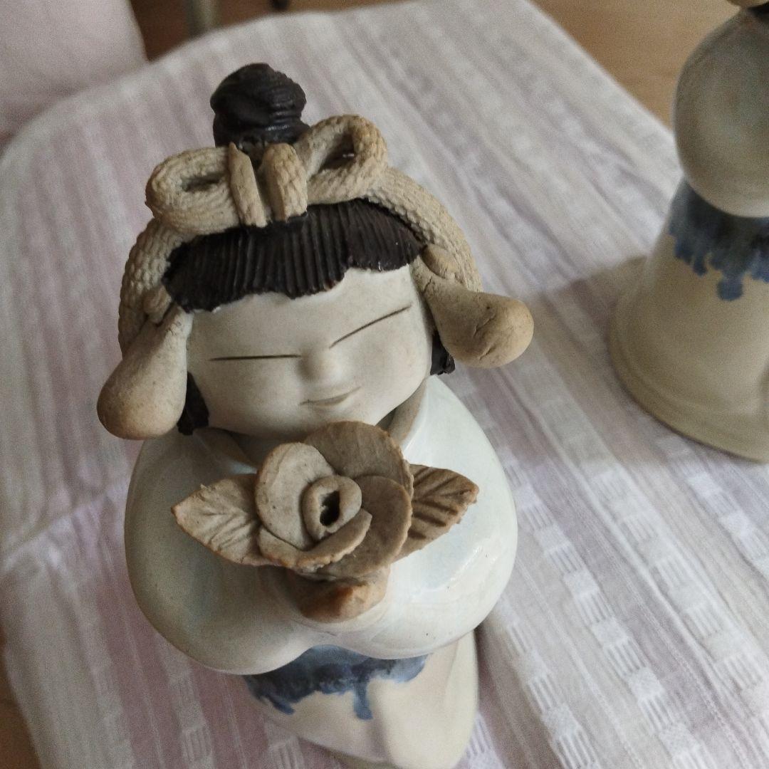 砥部焼　青芳人形【念ずれば花ひらく】三体セット　お値下げしました