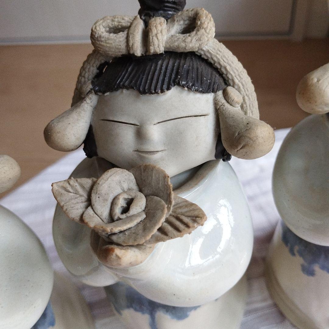 砥部焼　青芳人形【念ずれば花ひらく】三体セット　お値下げしました