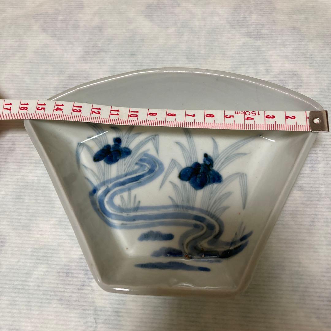 古い染め付け扇皿4枚まとめて