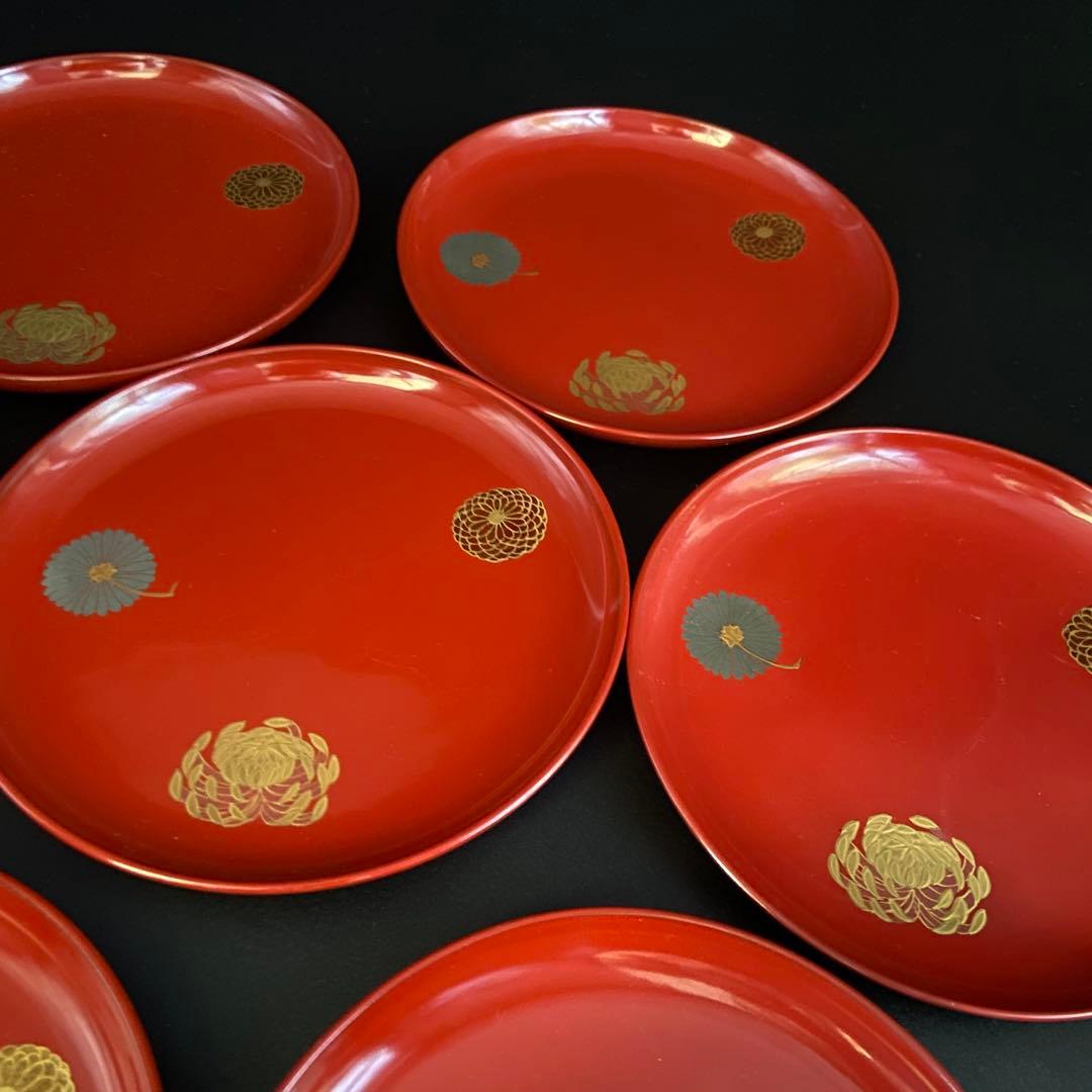 京都 平安象彦 菊 銘々盆 菓子皿 漆器 10客 共箱 菓子器 茶道具 懐石