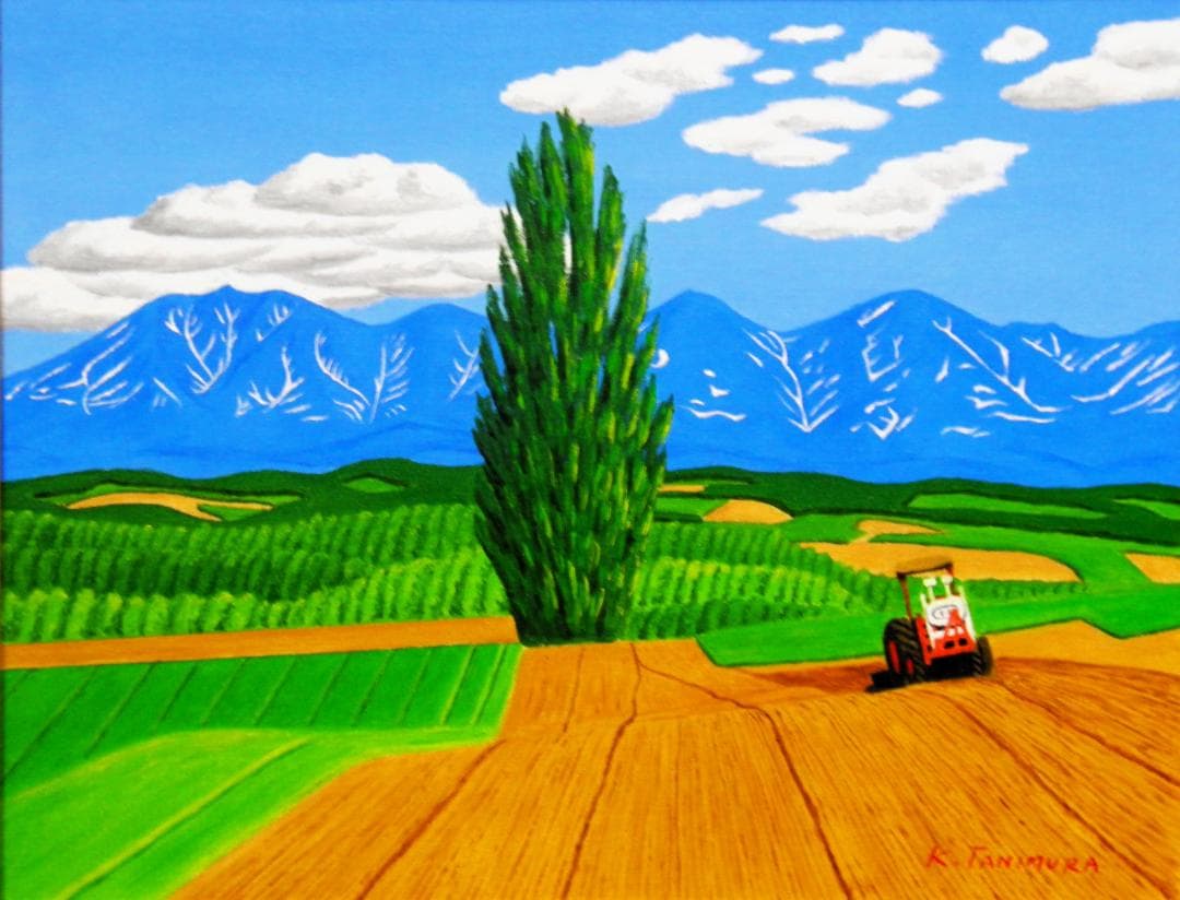 ★十勝連峰ケンとメリーの大木・肉筆油彩画・F6キャンバス