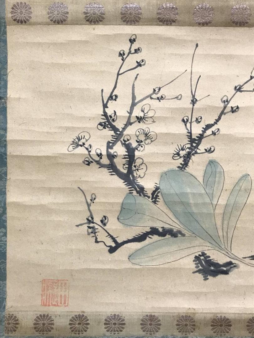 【真作】田能村直入/梅枝香之図/花鳥図/横物/掛軸/名家伝来/AC-698