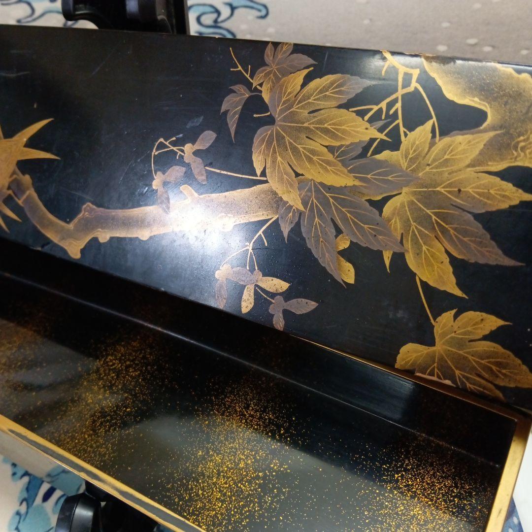 江戸時代中期頃本金蒔絵黒漆塗内梨地木製４０センチサイズ湾曲大名公家歌人時代短冊箱