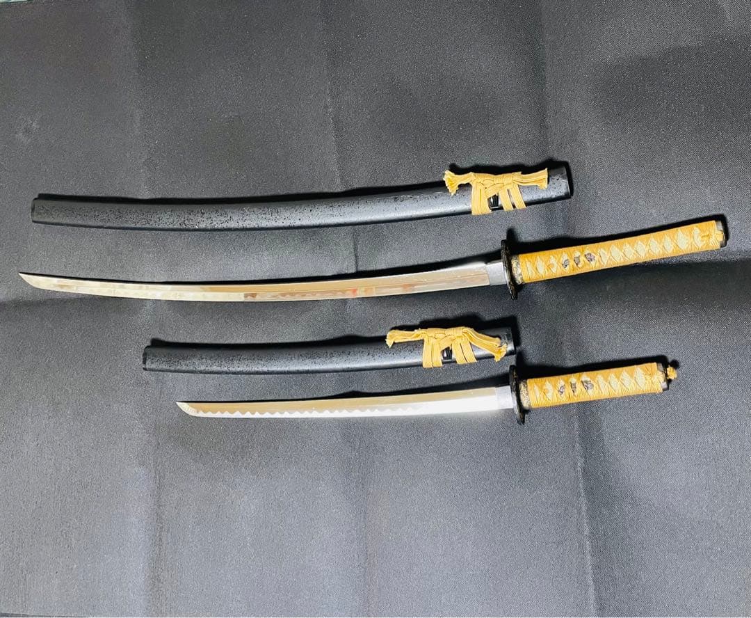 模造刀 日本刀 のたれ刃紋 武具 居合刀 2本セット 刀剣 太刀 脇差（B05）