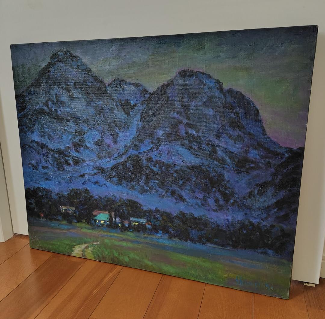 「山小屋の灯」1991 F15 油絵 油彩画 絵画 アート 燧ヶ岳 尾瀬ヶ原