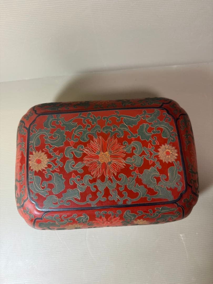 2925 時代　唐物　花文　四方　蓋物　菓子器