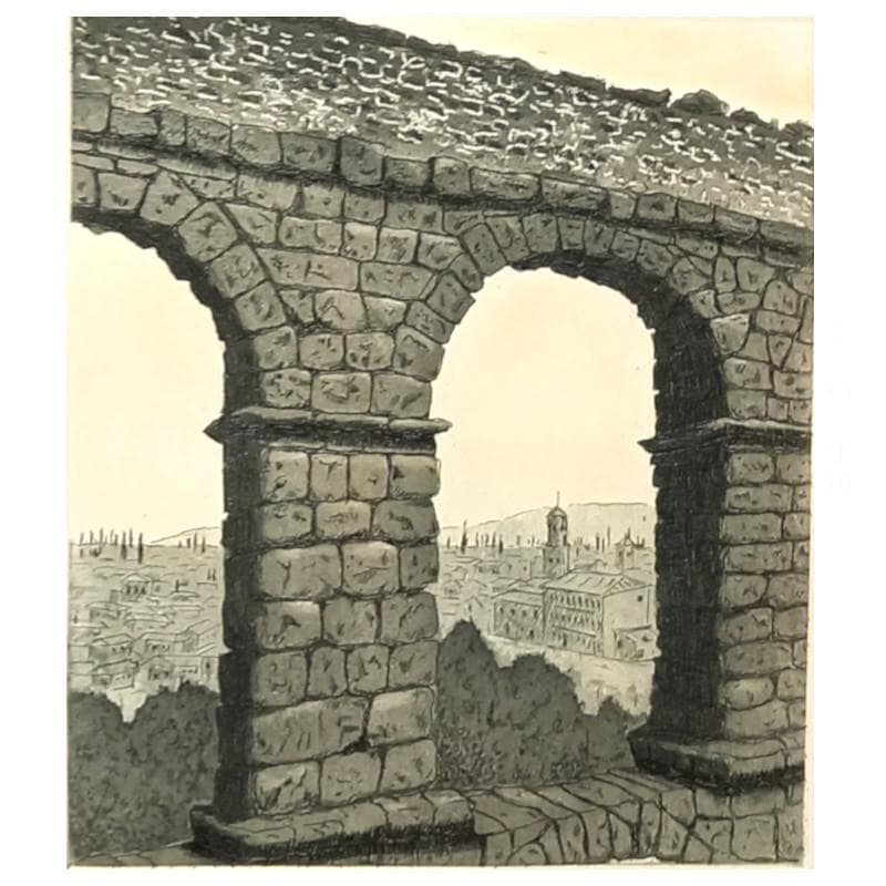 ☆菅間慧一☆「 ローマ水道橋（スペイン） 」銅版画　四ツサイズ 新品額！