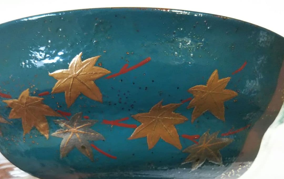 茶道具 茶碗 ガラス 硝子 平茶碗 吉田華正 青楓に波紋 蒔絵 耐熱 新品