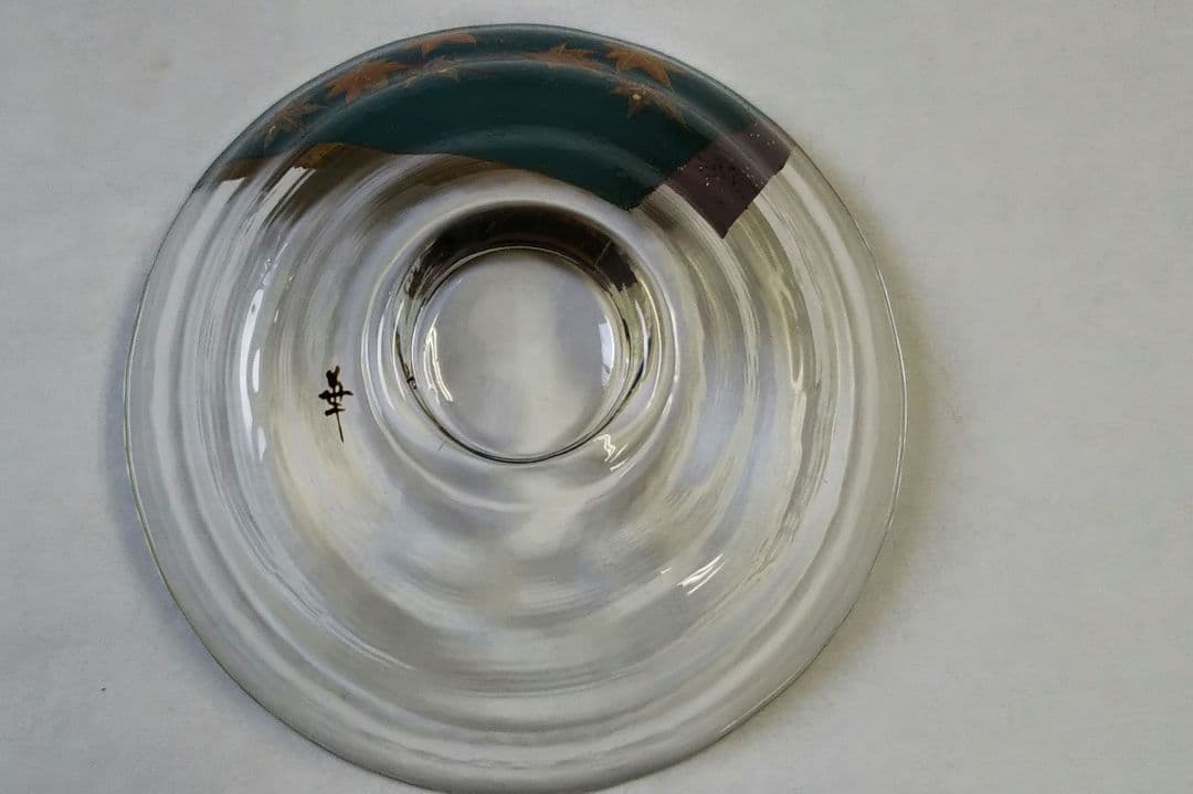 茶道具 茶碗 ガラス 硝子 平茶碗 吉田華正 青楓に波紋 蒔絵 耐熱 新品