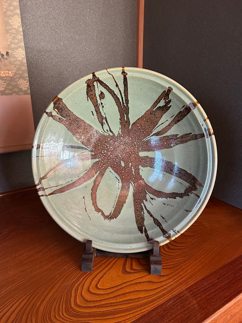 【一点モノ‼️】最高級　青柿流皿　大皿　飾り皿　インテリア　和室 花模様 絵皿