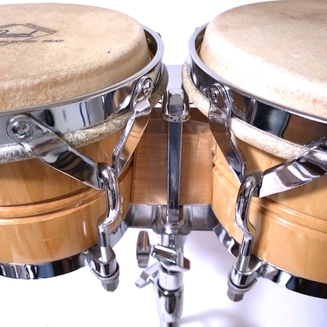 Pearl　ホワイトウッドボンゴ　スタンド　セット　BG-209W　本皮　パール