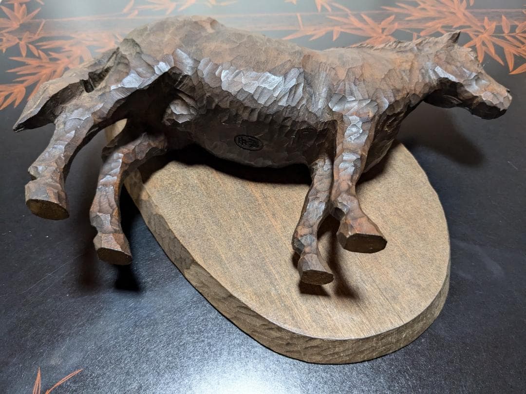 ヴィンテージ工芸品　おんたけ彫刻 杉本照岳作 木曽馬 信州木彫りアート