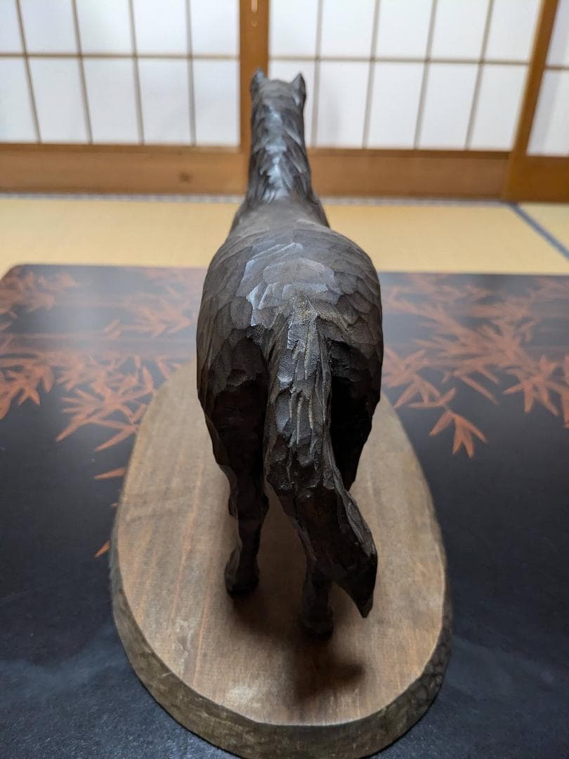 ヴィンテージ工芸品　おんたけ彫刻 杉本照岳作 木曽馬 信州木彫りアート