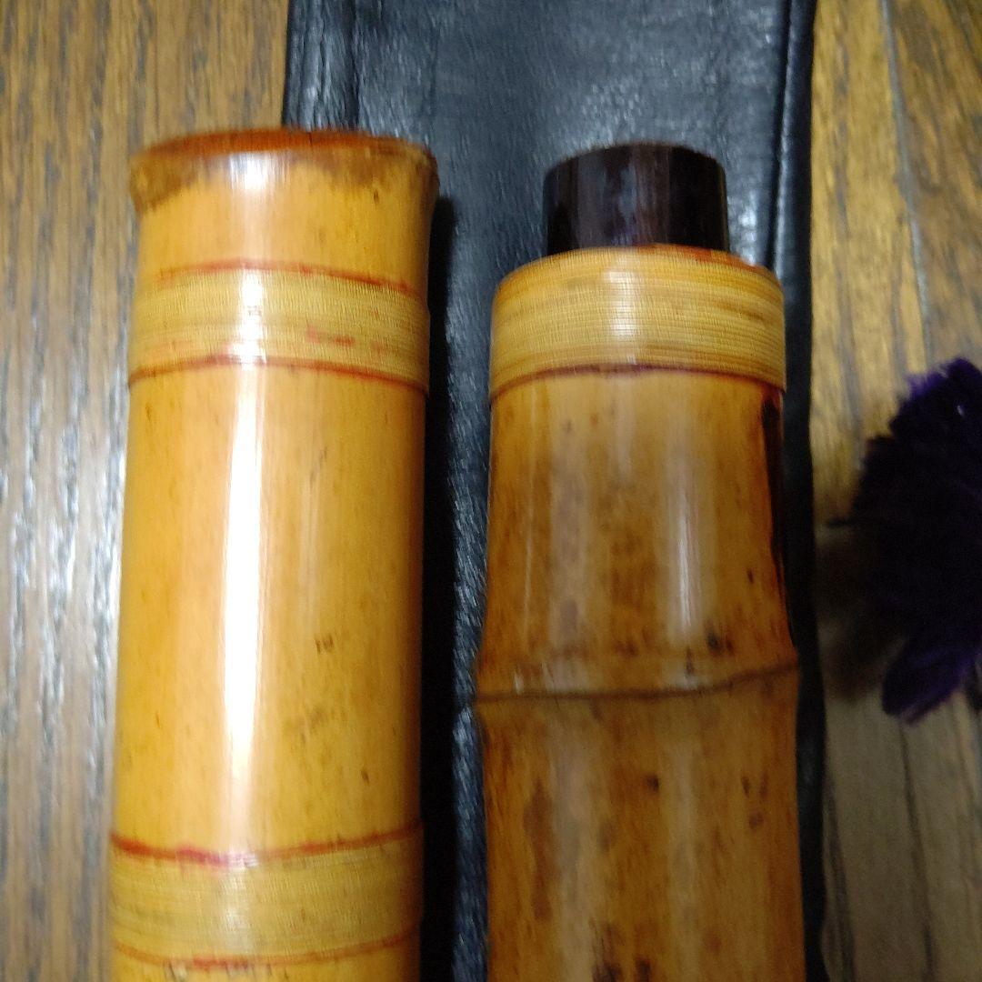 値下げ友正岳童銘一尺八寸管三印　皮袋付き検　尺八　伝統楽器　琴古流　和楽器