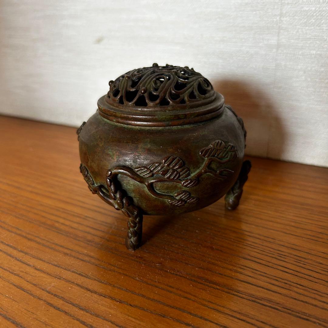 須賀月芳 香炉 松竹梅 在名あり 銅器 高岡銅器 香道具 道具 煎茶道具