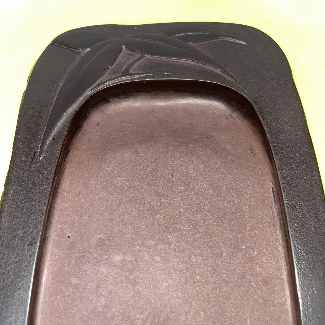 ⭕️赤間硯　昭竜山　笹竹彫刻　四六寸大　縁を手間掛け細かく打突