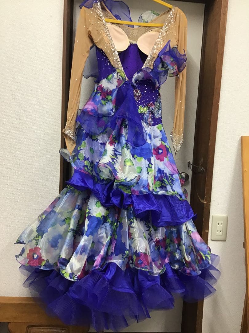 タカダンス　ドレス　ブルー　プリント花柄