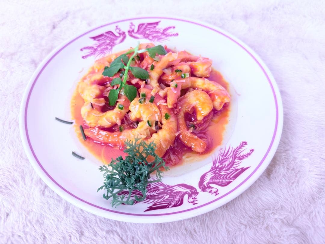 昭和レトロ エビチリ 食品サンプル 直径約26cm 町中華 中華料理