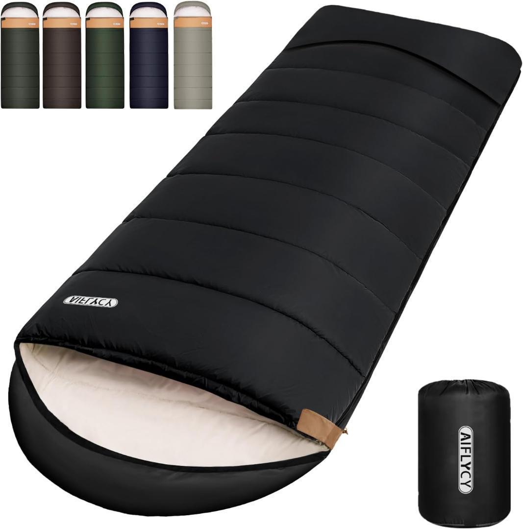 4個♦︎寝袋♦︎シュラフ　足元に二重保温　封筒型ゆったりと広くて快適　軽量　ブラック