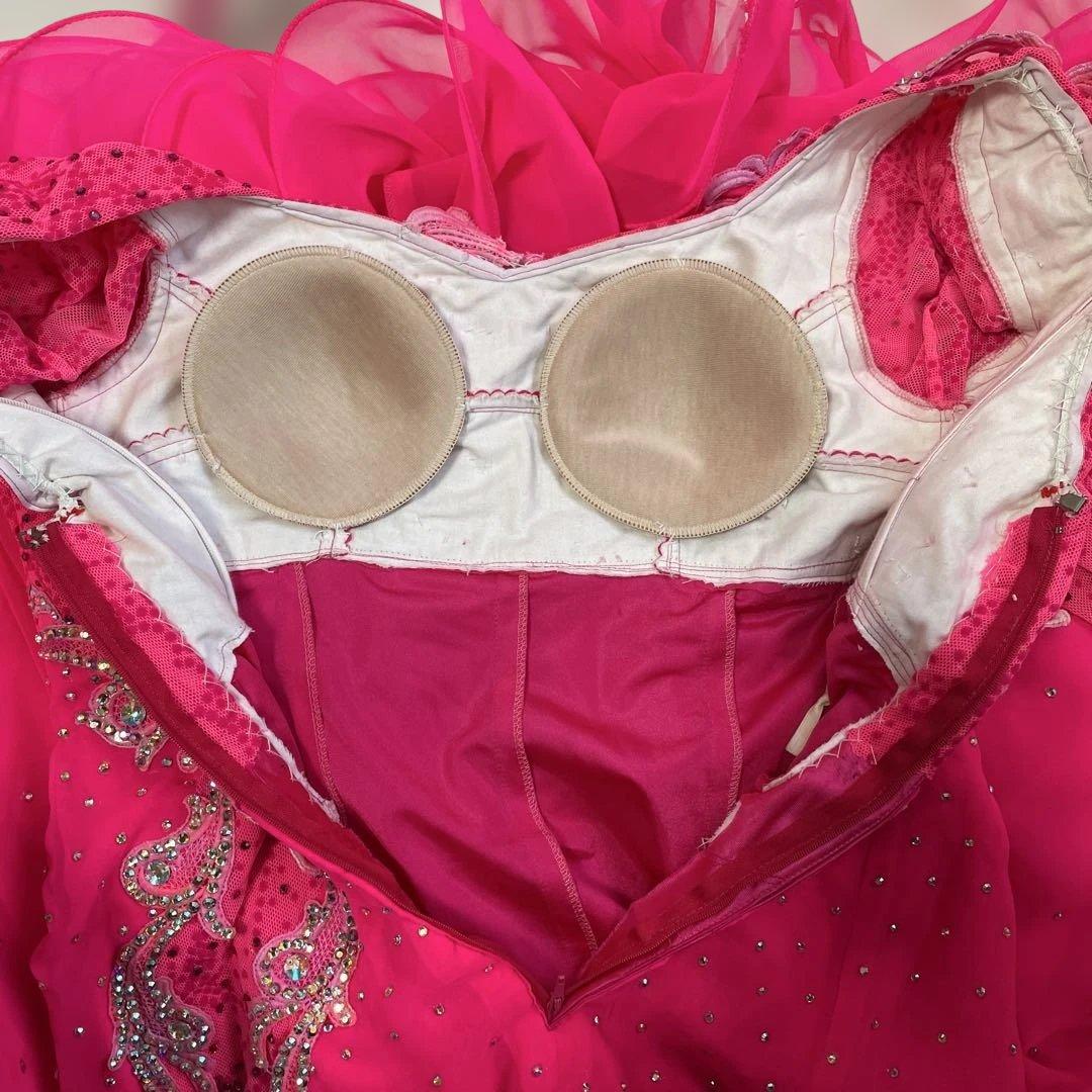 社交ダンス　スタンダードドレス　ショッキングピンク　ファーバングルおまけ付き