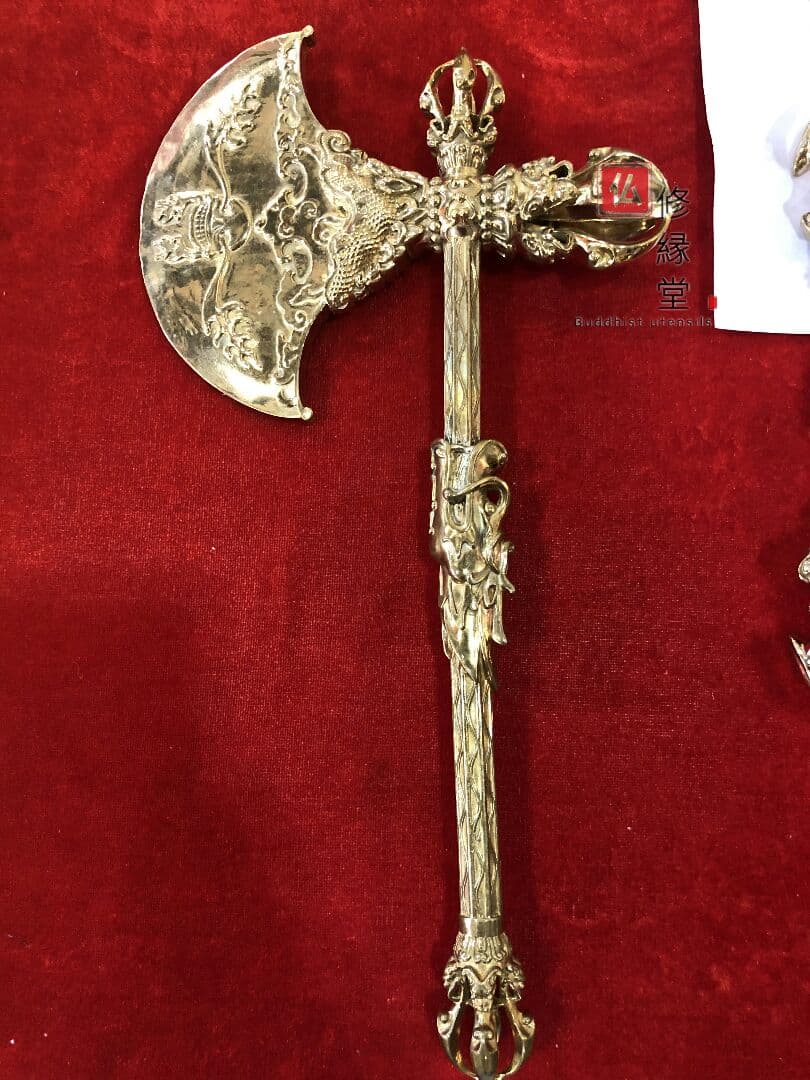 密教法具 法器 斧 チベット伝 鉞刀斧 真鍮製 32.5cm