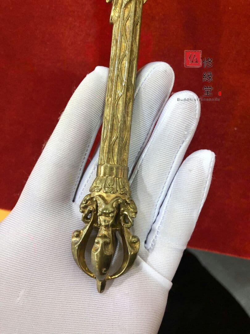 密教法具 法器 斧 チベット伝 鉞刀斧 真鍮製 32.5cm