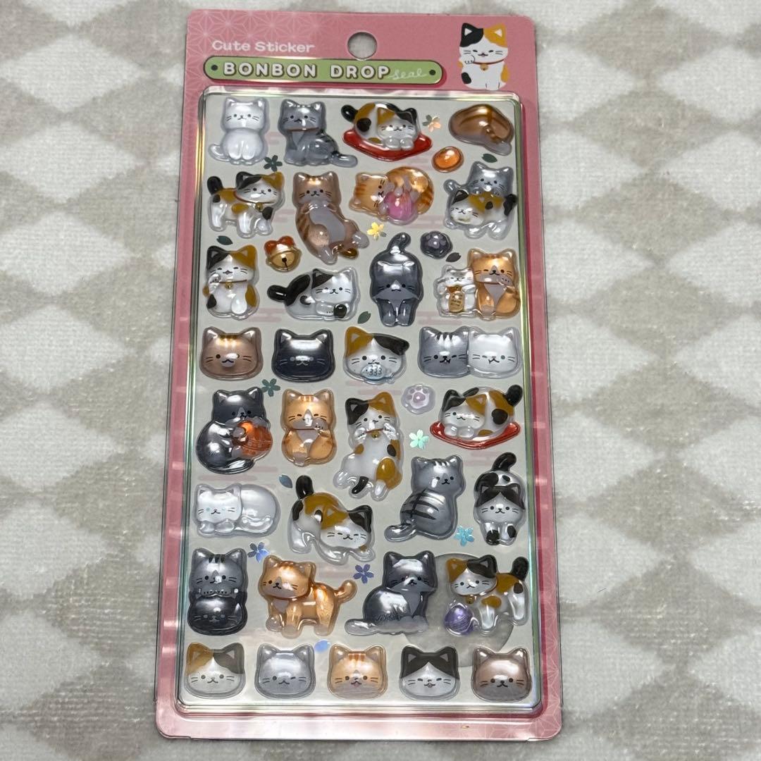 【国内正規品】6枚セット 和柄　ボンボンドロップシール　犬猫 サンドイッチ