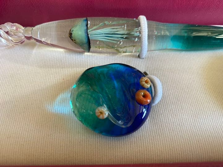 【トルコ・ガラスペン】ジェリーフィッシュ（緑・ミルフィオリペンレスト）