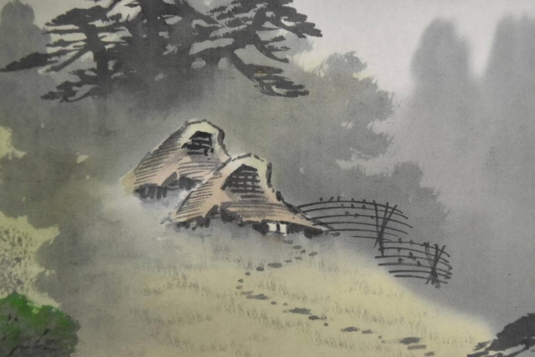 【真作】西脇繁華/山家滝釣人図/山水図/掛軸☆宝船☆AB-343