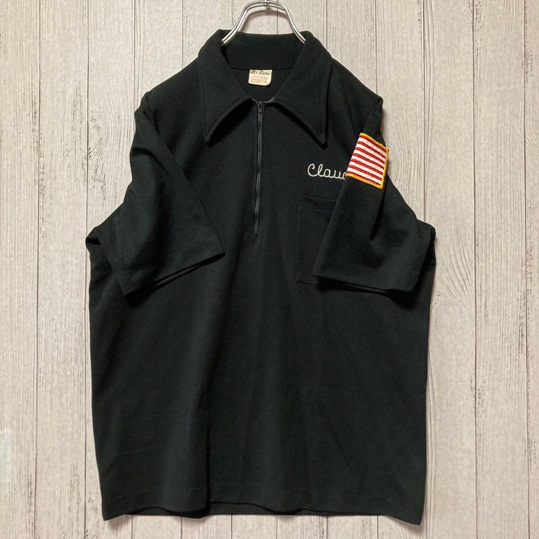 60s70s  mr.morts USA製 刺繍 ハーフジップ ボウリングシャツ