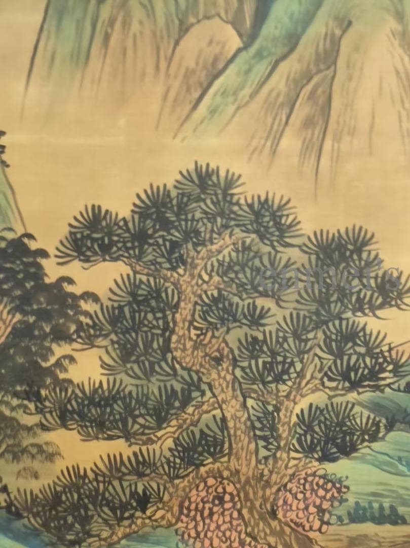 中国古美術 明代 董其昌作款 山水画 絹本 四尺 中堂画 唐物 肉筆 時代画家