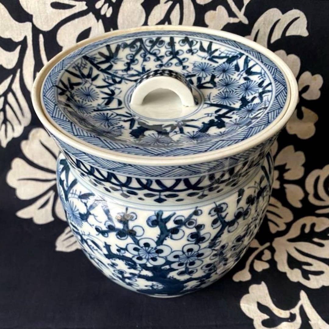 京焼　平安　西村徳泉　紫翠窯　茶道具・水指し　染付　松竹梅吉祥紋様　祥瑞