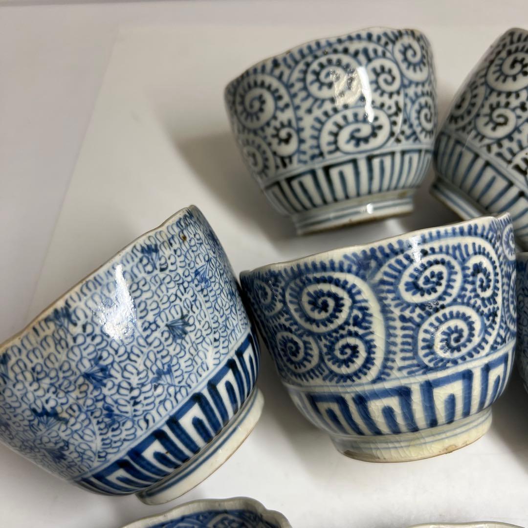 江戸後期　古伊万里　蛸唐草猪口等12客　東Y7-1208③トヒオサ