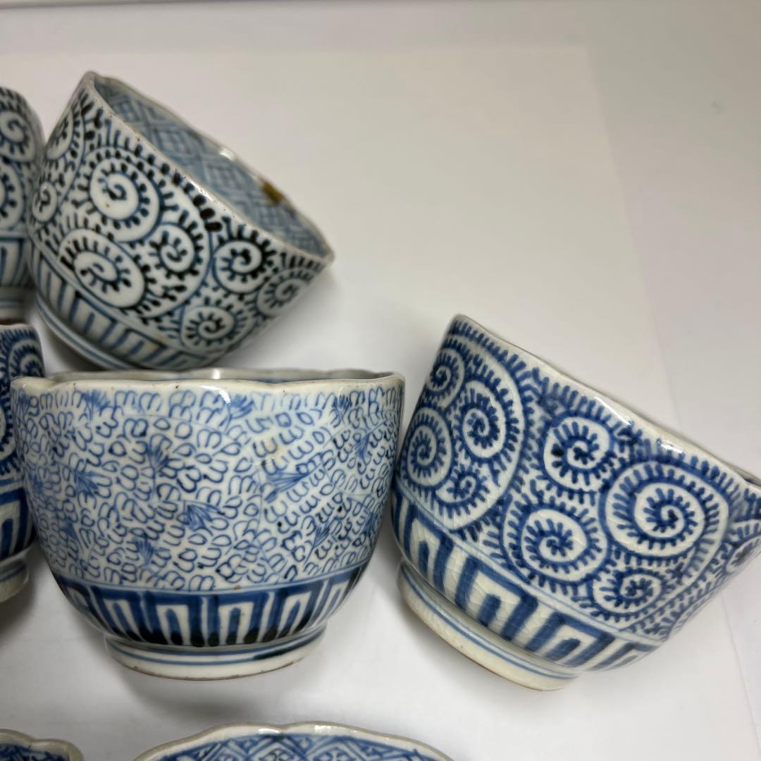 江戸後期　古伊万里　蛸唐草猪口等12客　東Y7-1208③トヒオサ