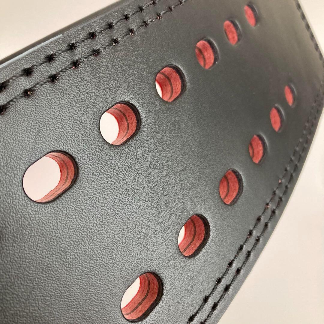 パワーベルト レバーアクション Mサイズ ワンタッチ可変式　黒×裏地赤×艶銀