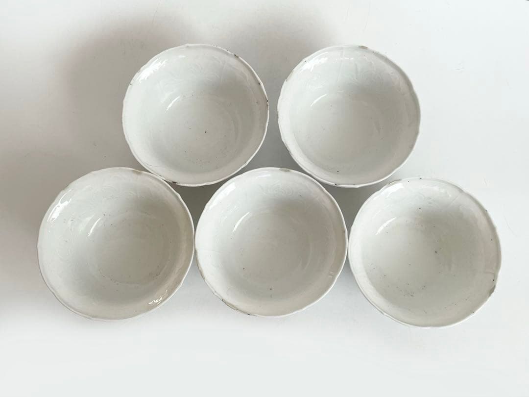 骨董　アンティーク　古伊万里　白磁陽刻向付　5客　直しあり