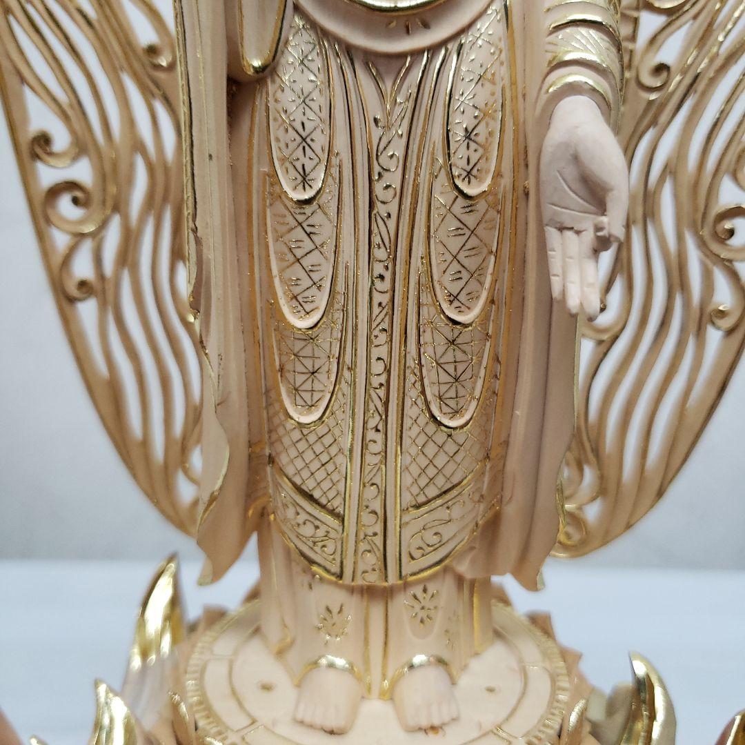 Ｂフライデー　仏像★伽耶材 阿弥陀如来三尊像6寸立★観音菩薩・勢至菩薩淡彩色錐金