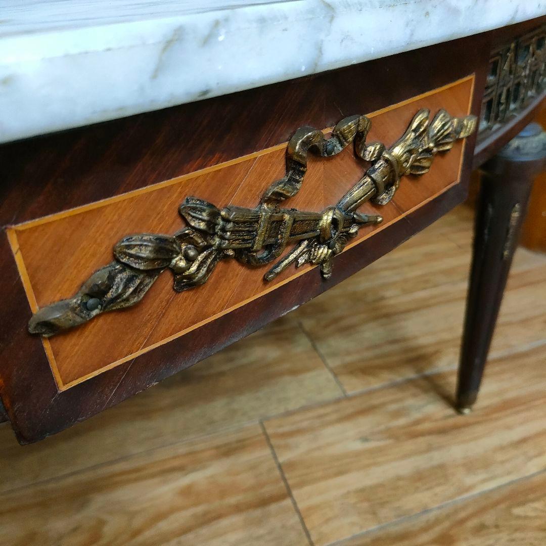 スペイン産大理石 丸型サイドテーブル 華麗 真鍮装飾 アンティーク ヴィンテージ