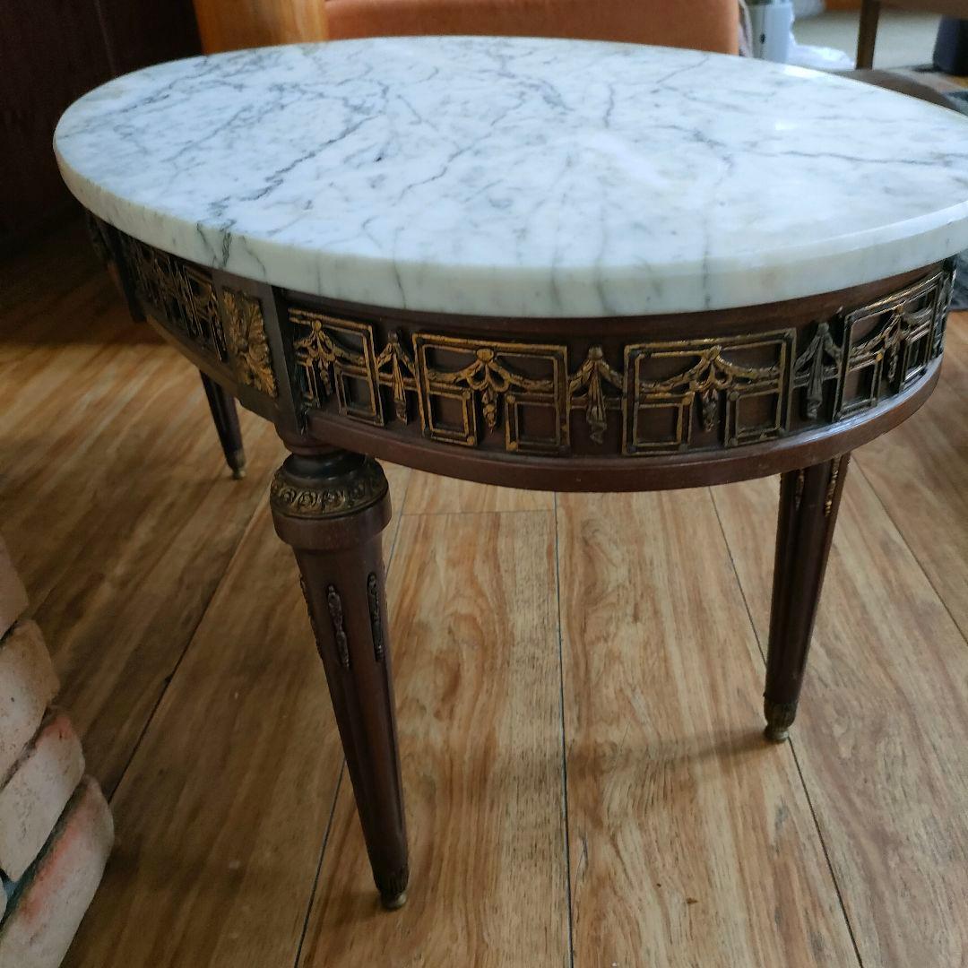 スペイン産大理石 丸型サイドテーブル 華麗 真鍮装飾 アンティーク ヴィンテージ