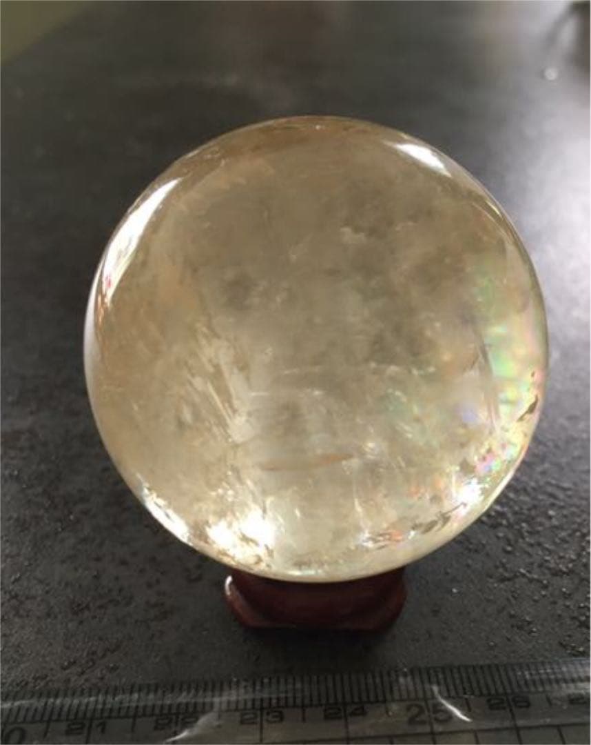 虹入り カルサイト丸玉55mm イエロー