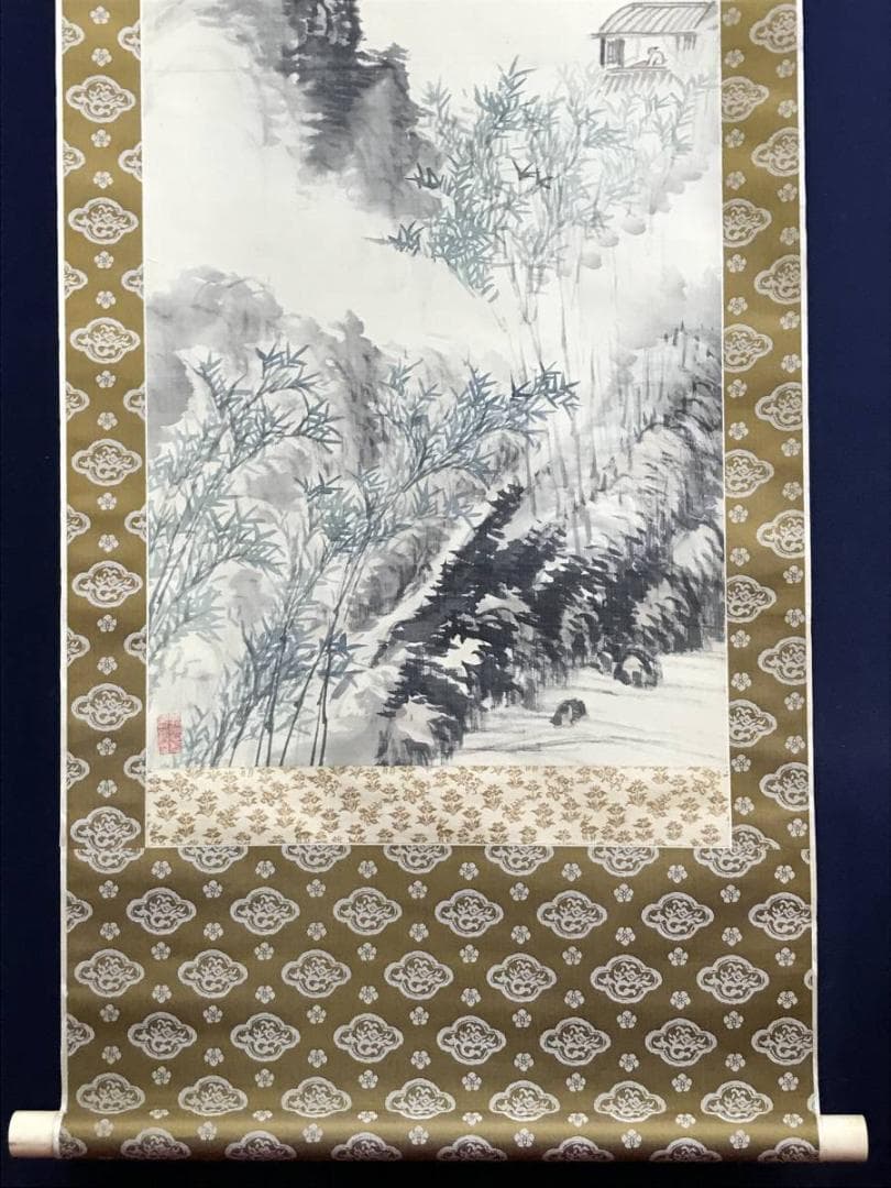 【真作】服部五老/淡彩山水人物画賛/山水図/幽居図/掛軸/名家伝来/AD-19