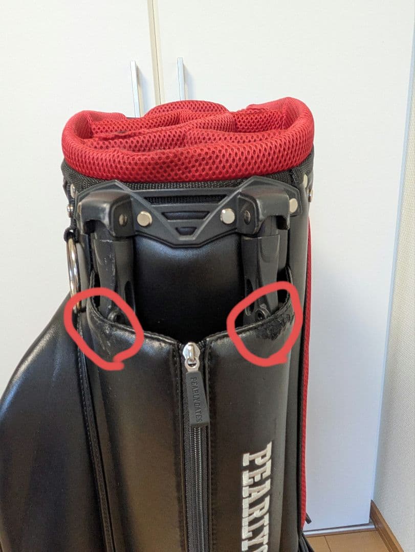 ​【訳あり特価】パーリーゲイツ キャディバッグ 赤×黒 ネームプレート付