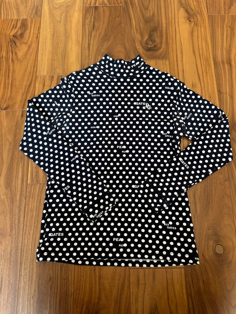 パーリーゲイツ　長袖モックネック　サイズ２　レディース　ドット　水玉　ネイビー