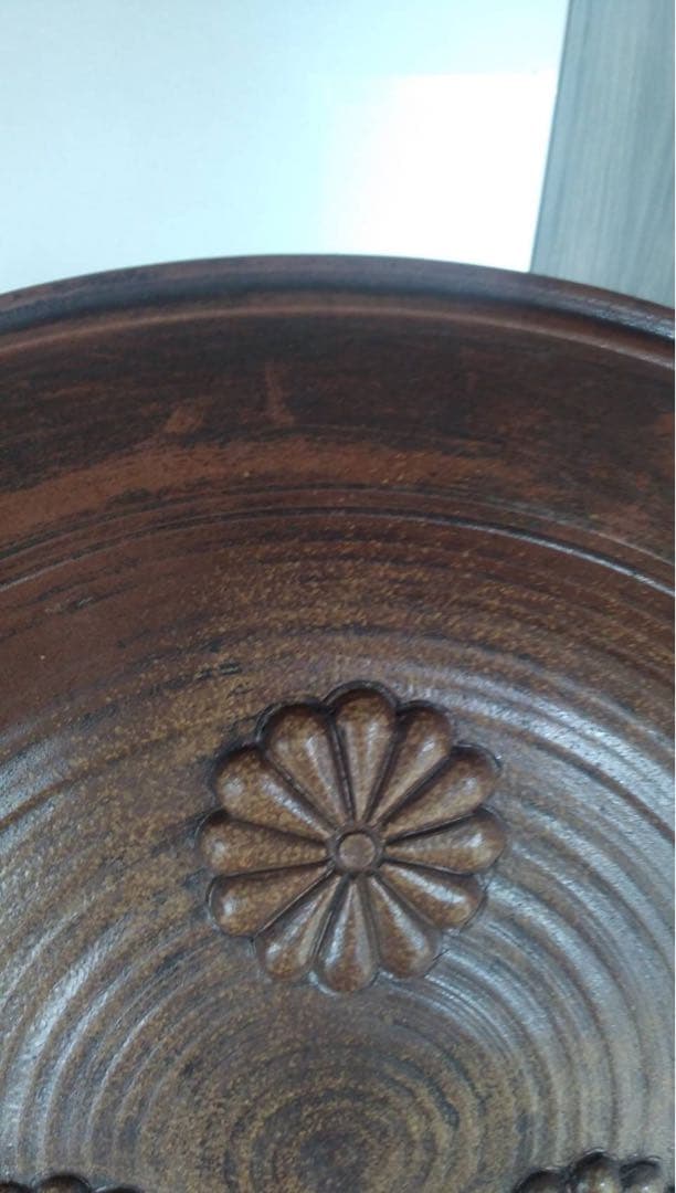 古備前　六古窯　登り窯　江戸時代　天皇家　十二菊紋　胡麻　陶印　大皿　古美術